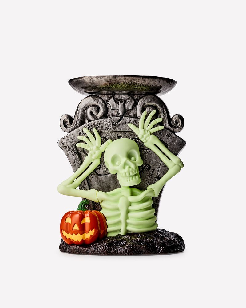 Glow-in-the-Dark Skeleton Boo! Pedestal 3-Wick Candle Holder 3-Wick Candle Holder