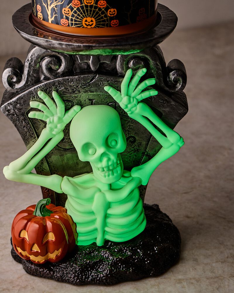Glow-in-the-Dark Skeleton Boo! Pedestal 3-Wick Candle Holder 3-Wick Candle Holder
